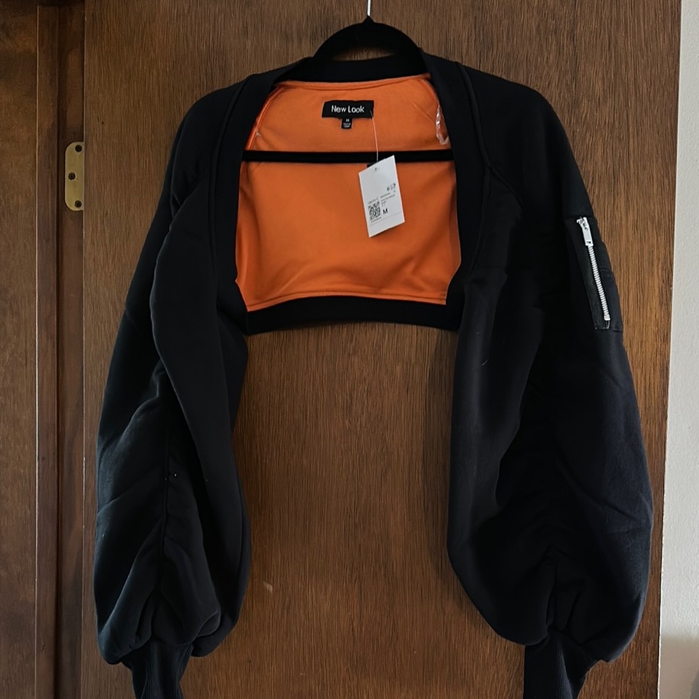 H&M Bomber Jacket Black and Orange with Dramatic Sleeves